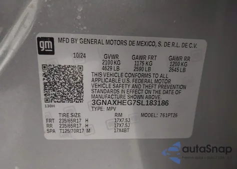 2025 Chevrolet Equinox Fwd Lt from USA, damaged, VIN 3GNAXHEG7SL183186
